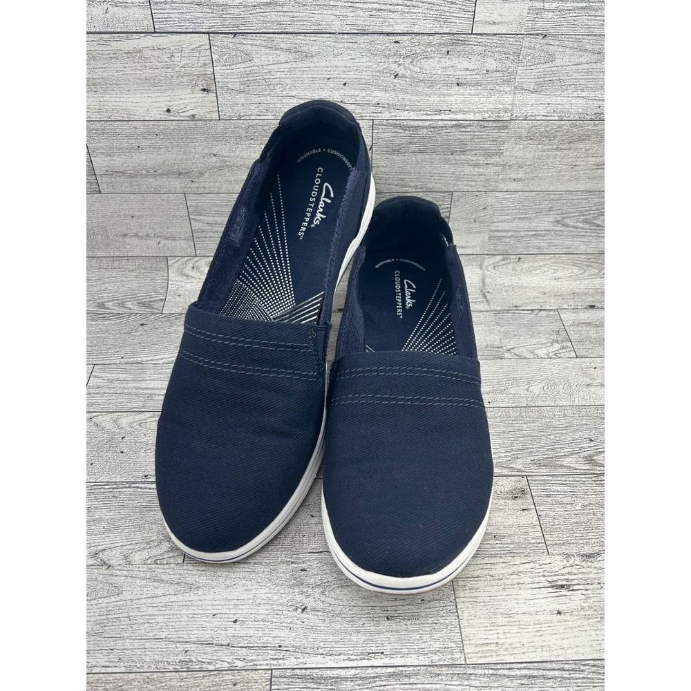 Clarks Cloudsteppers Navy Blue Slip On Loafer Shoes Womens Size 11M